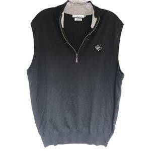 Peter Millar 100% Merino Wool 1/4 Zip Sweater Vest Men's Large Black Embroidery